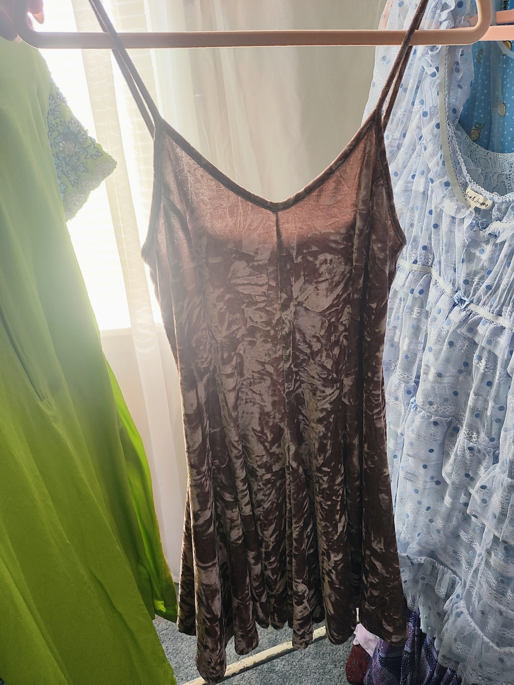 Velvet Slip Dress - Brown